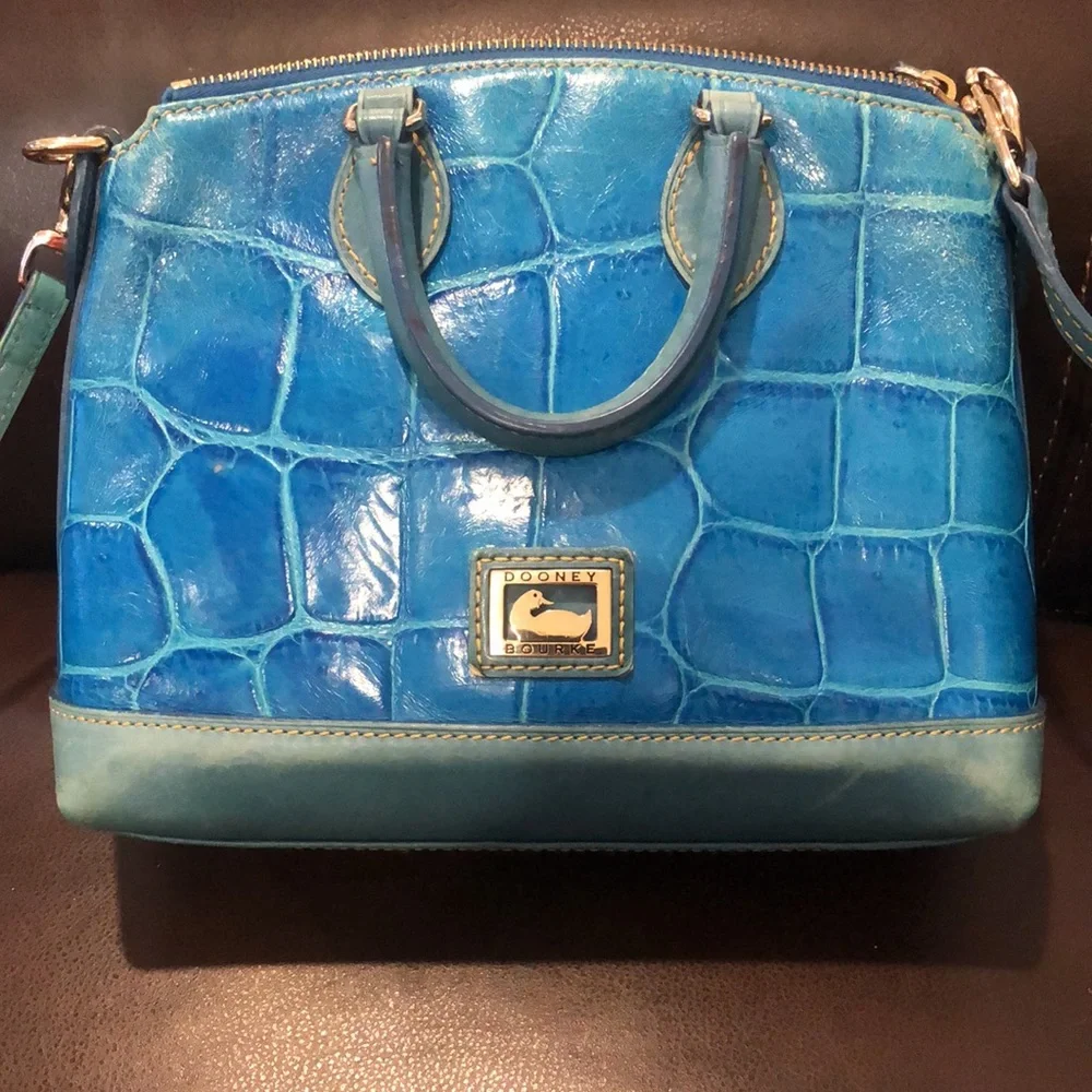 DOONEY BOURKE Electric Blue Croc Embossed Leather Top Handle Crossbody Bag
